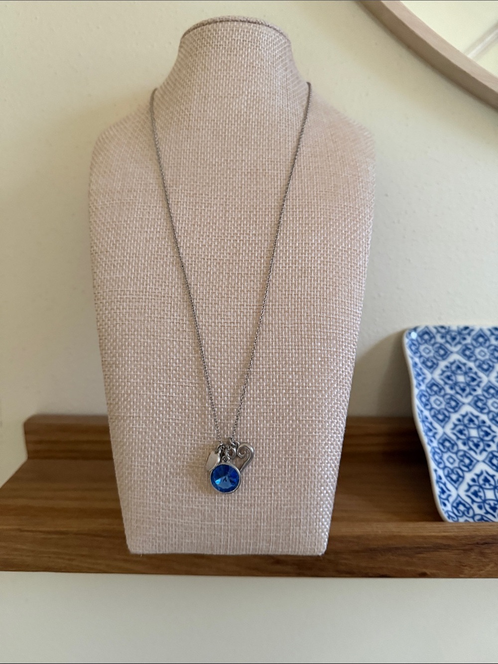 Silver Necklace with Blue Crystal Pendant
